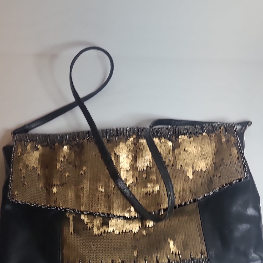 Zara Black and Gold Sequin Studed Clutch